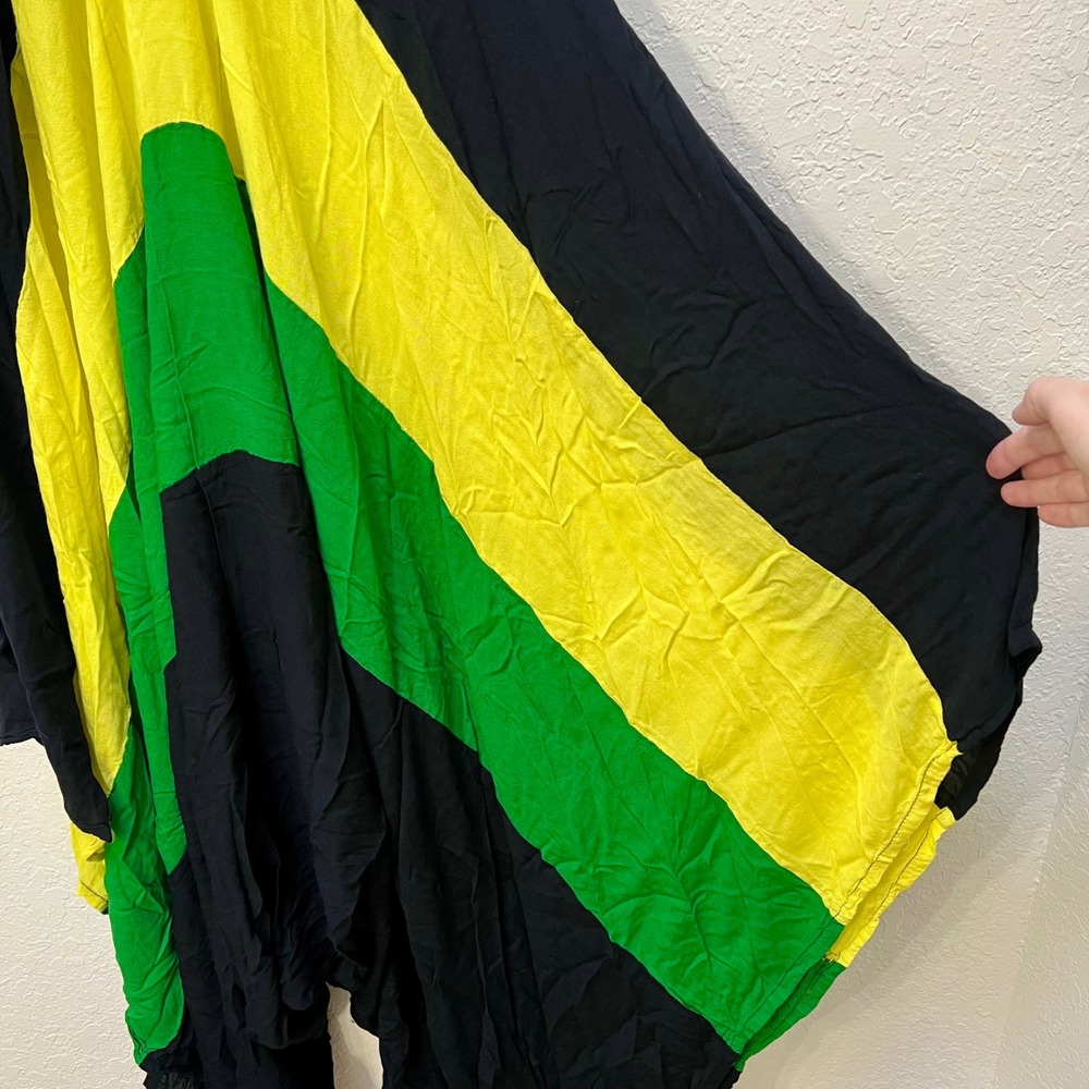 Creations Jamaican Flag Harem Jumpsuit Black Yellow Green Boho One Size Rayon - Picture 5 of 8